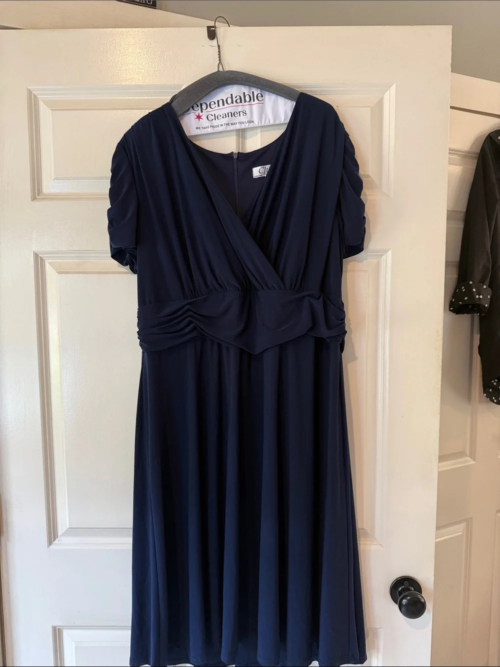 Classic Navy Wrap-Front Midi Dress - Picture 1 of 4